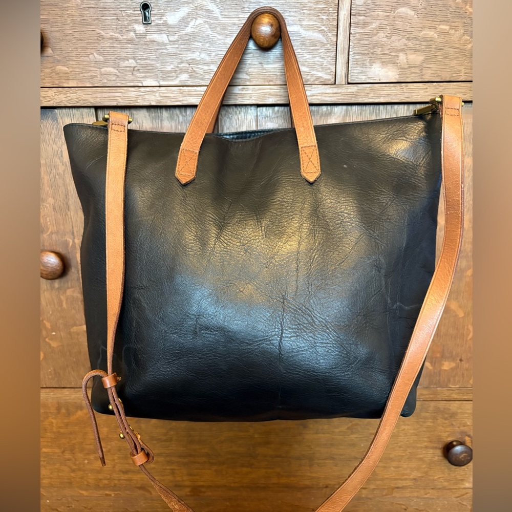 Madewell Black Leather Tote with Tan Straps - Picture 13 of 14